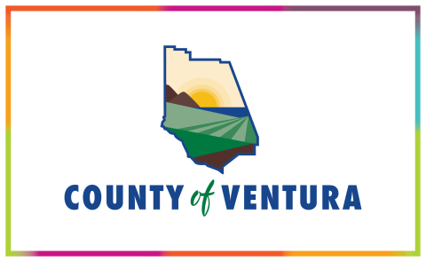 County of Ventura logo with a landscape and rainbow border.